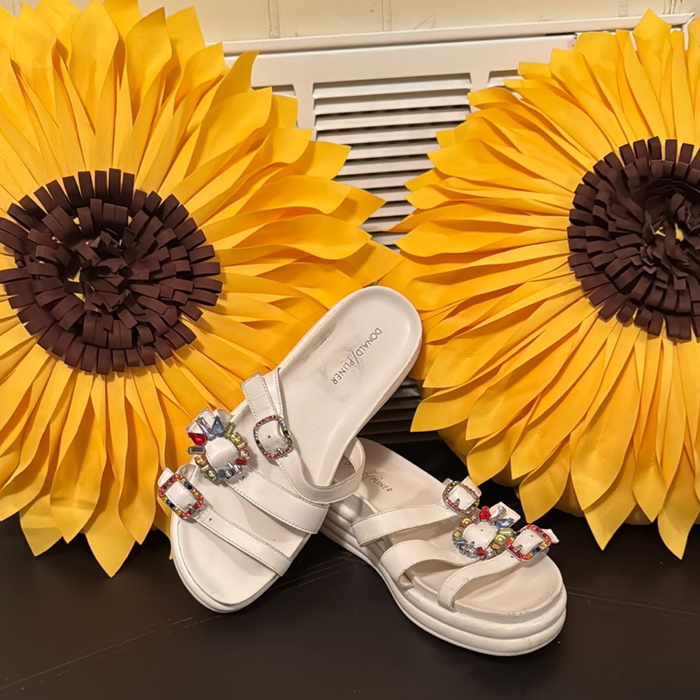 Donald J. Pliner White Sandals with Multicolor Accents